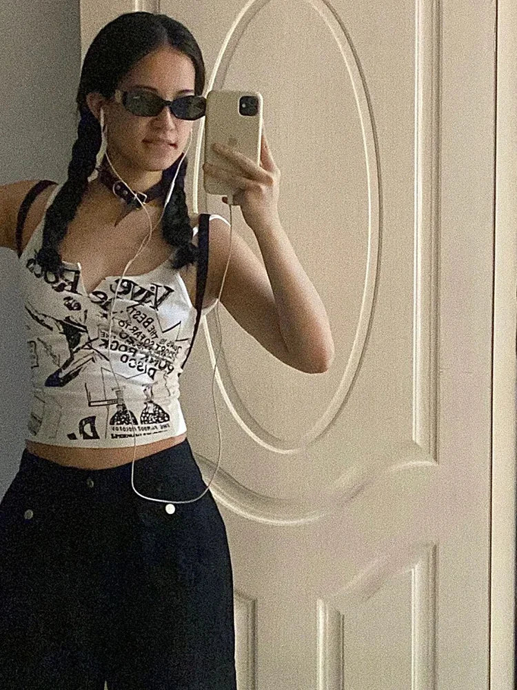 Y2K E-Girl Asymmetrical Crop Tank – Punk Grunge Ribbed Knit Top