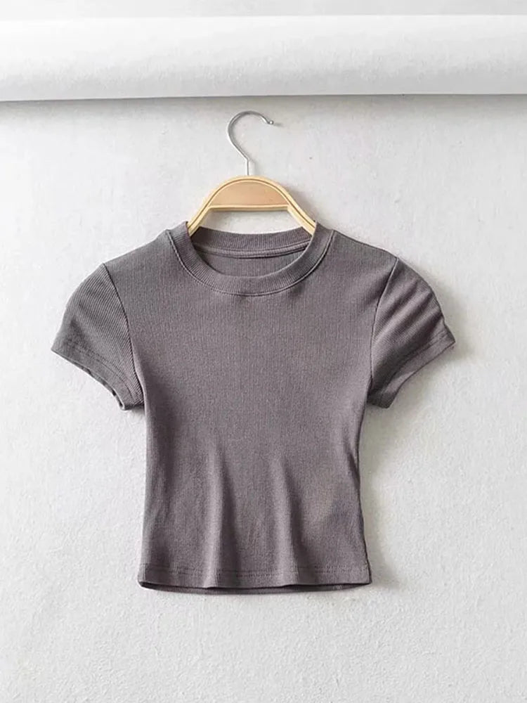 Women’s Sculpted Crop T-Shirt – Minimal Slim Fit Stretch Tee