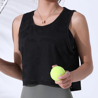 Women’s Camouflage Crop Tank Top – Sleeveless Mesh Yoga & Gym Vest