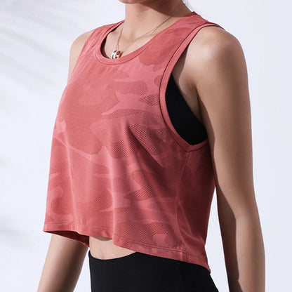 Women’s Camouflage Crop Tank Top – Sleeveless Mesh Yoga & Gym Vest