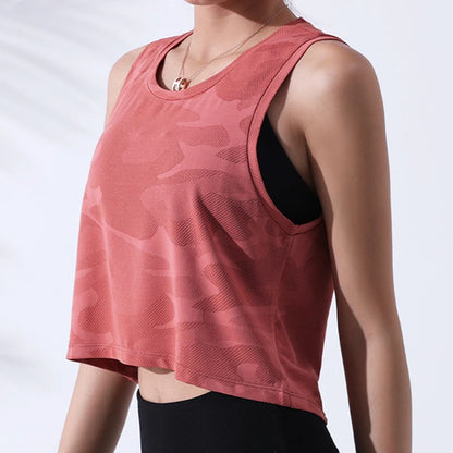 Women’s Camouflage Crop Tank Top – Sleeveless Mesh Yoga & Gym Vest