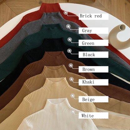 Women’s Minimal Mock Neck Knit Top – Slim Fit Long Sleeve Sweater