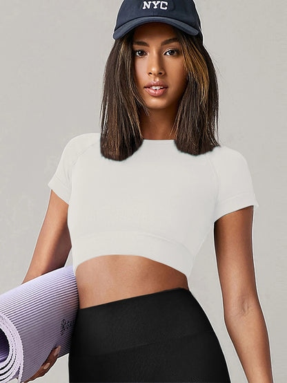 Women’s Seamless Yoga Crop Top – Short Sleeve Slim Fit Gym & Running Tee