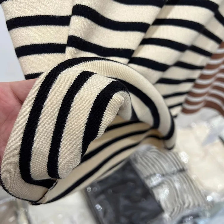 Women’s Striped Mock Neck Knit Top – Slim Fit Cropped Sweater Tee