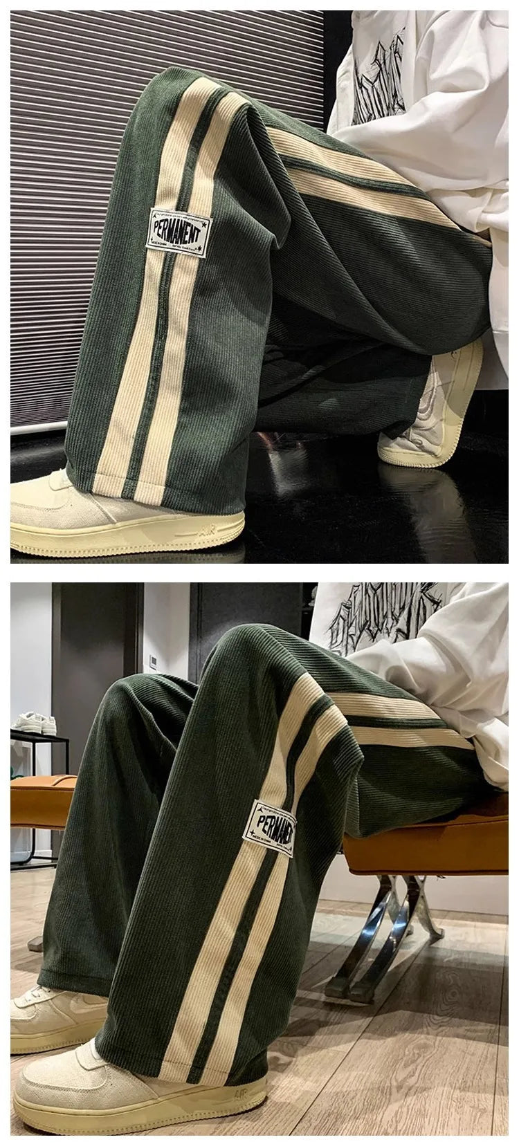 Men’s Wide-Leg Corduroy Pants – Korean Streetwear Striped Loose Trousers