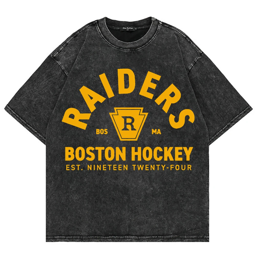 Vintage Hockey-Inspired Acid Wash Graphic T-Shirt – Retro Sports Streetwear Tee