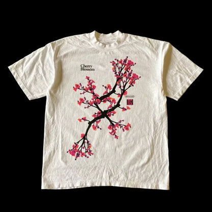 Y2K Kawaii Peach Blossom Graphic Tee – Harajuku Vintage Goth Streetwear T-Shirt
