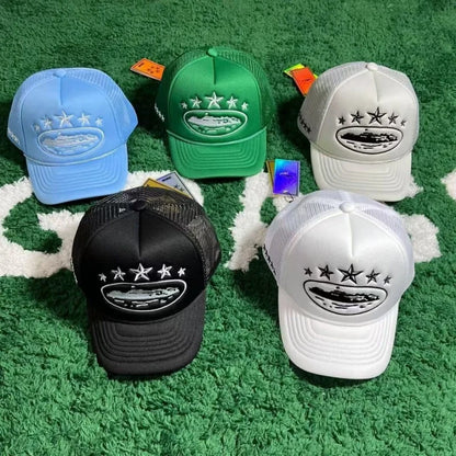 Five Star Graphic Trucker Cap – Y2K Streetwear Mesh Baseball Hat