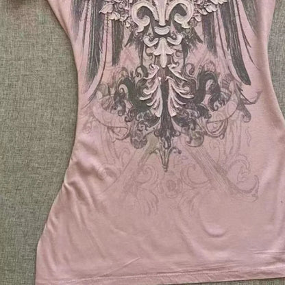 Y2K Vintage V-Neck Graphic T-Shirt – Punk Chic Streetwear Tee
