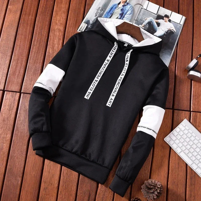 Men’s Typography Pullover Hoodie – Clean Preppy Streetwear Sweatshirt