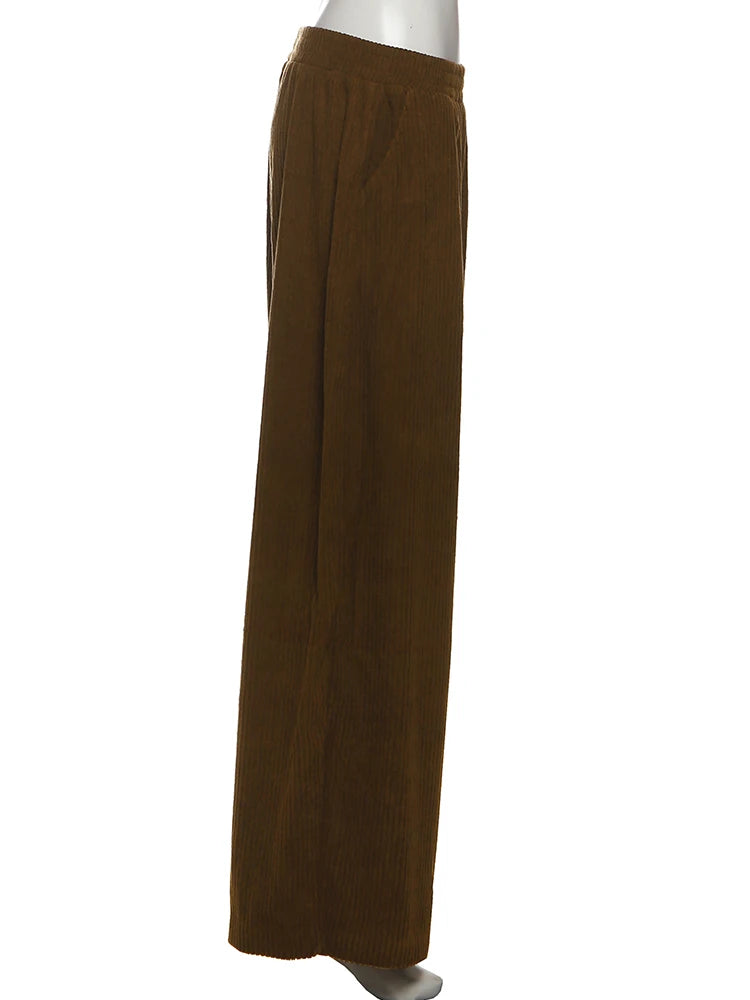 Y2K Wide-Leg Corduroy Pants – High Waist Oversized Streetwear Trousers