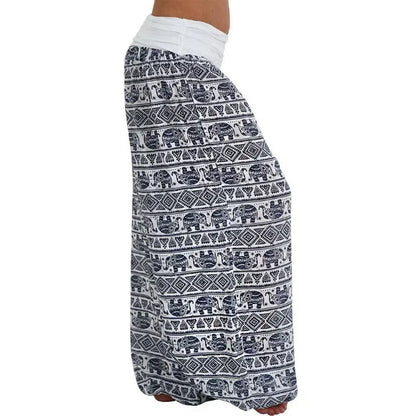 Mystic Geometric Harem Pants – Boho Elephant Print Wide Leg Trousers