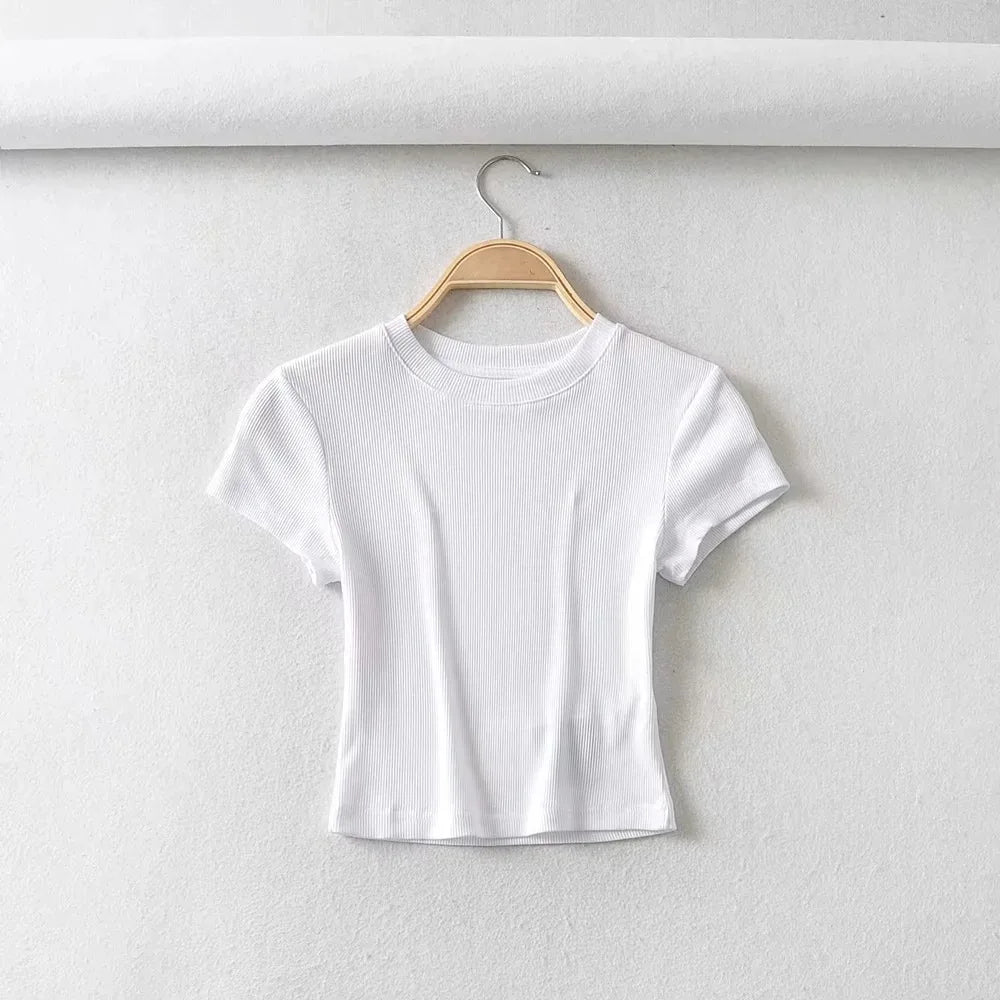 Women’s Sculpted Crop T-Shirt – Minimal Slim Fit Stretch Tee