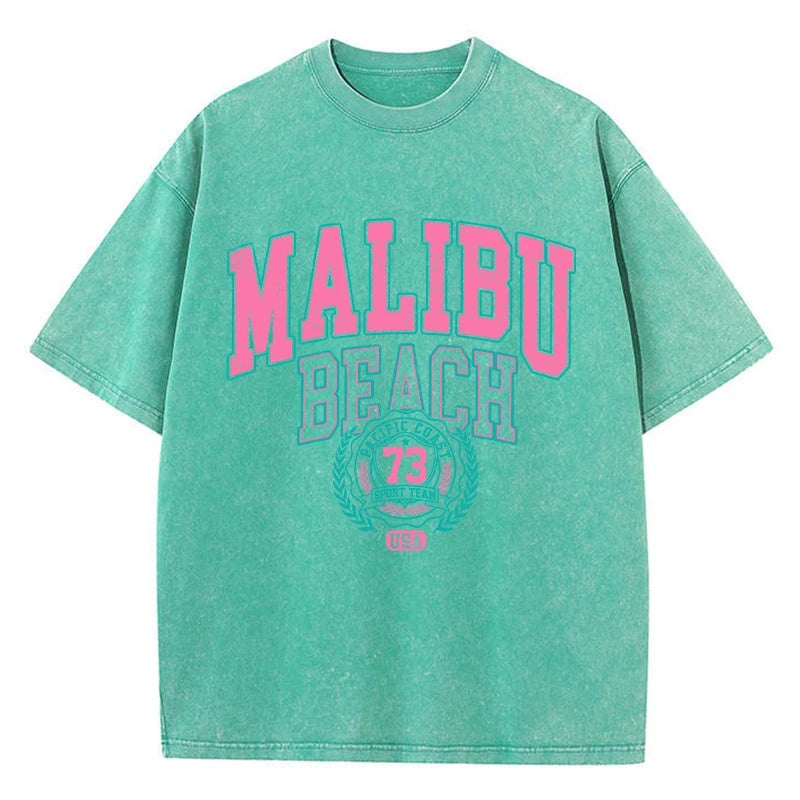 Malibu Beach Vintage Washed T-Shirt – Oversized Coastal Streetwear Tee