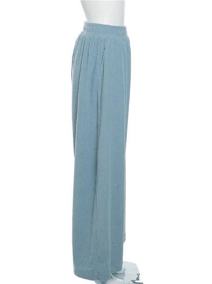 Y2K Wide-Leg Corduroy Pants – High Waist Oversized Streetwear Trousers