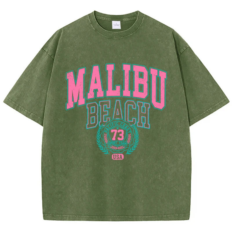 Malibu Beach Vintage Washed T-Shirt – Oversized Coastal Streetwear Tee