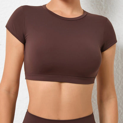 Women’s Backless Sports Crop Top – Slim Fit Yoga & Gym Training Shirt