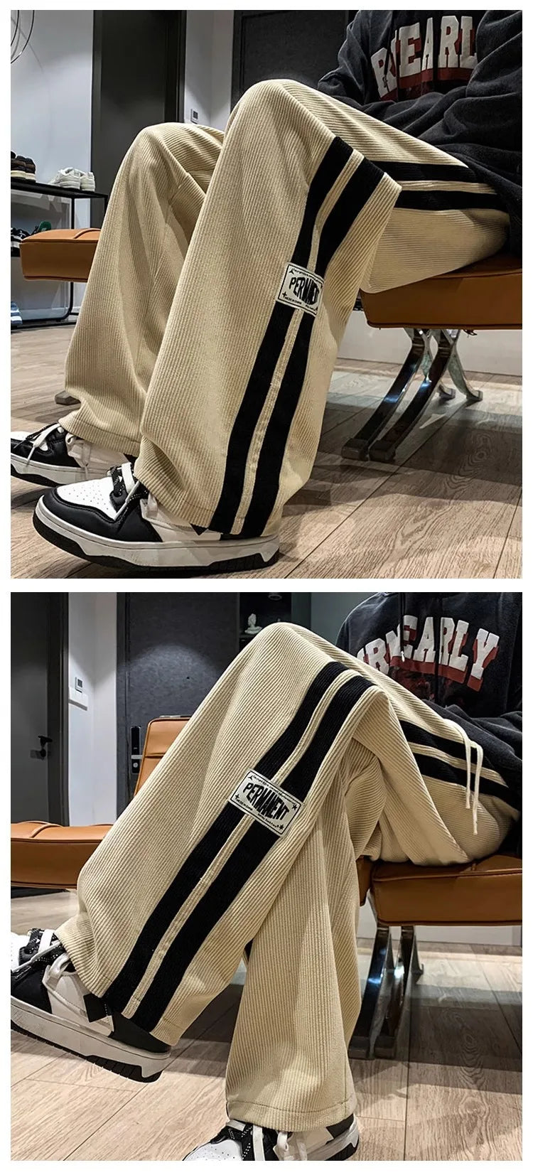 Men’s Wide-Leg Corduroy Pants – Korean Streetwear Striped Loose Trousers