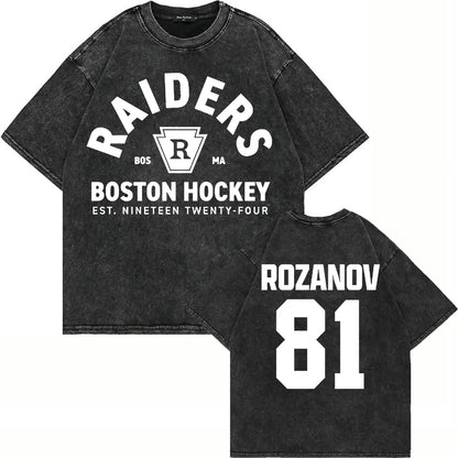 Vintage Hockey-Inspired Acid Wash Graphic T-Shirt – Retro Sports Streetwear Tee