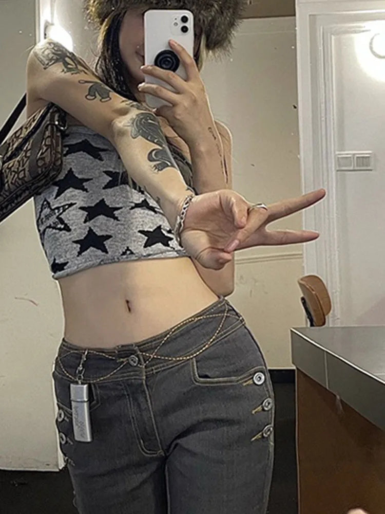 Y2K Star Graphic Crop Tank – E-Girl Goth Streetwear Baby Tee