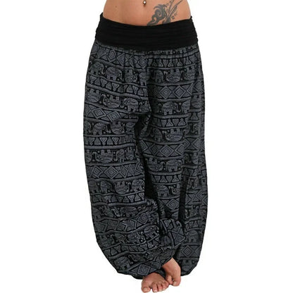 Mystic Geometric Harem Pants – Boho Elephant Print Wide Leg Trousers