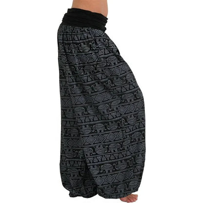 Mystic Geometric Harem Pants – Boho Elephant Print Wide Leg Trousers
