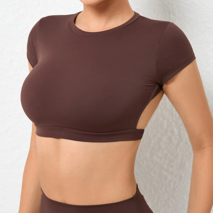 Women’s Backless Sports Crop Top – Slim Fit Yoga & Gym Training Shirt