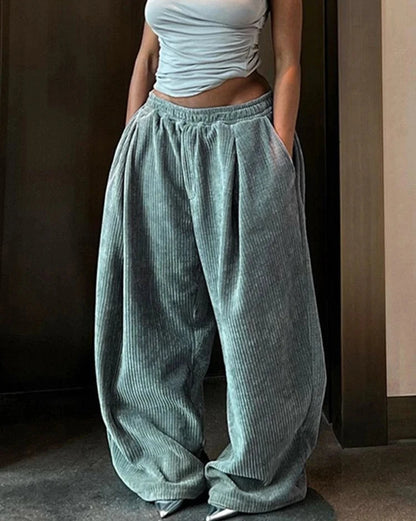 Y2K Wide-Leg Corduroy Pants – High Waist Oversized Streetwear Trousers