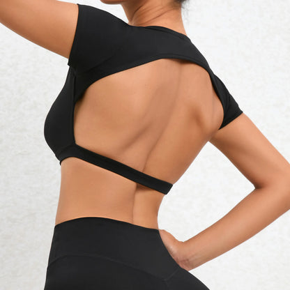 Women’s Backless Sports Crop Top – Slim Fit Yoga & Gym Training Shirt