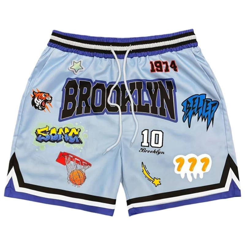Brooklyn Graffiti Basketball Shorts – Y2K Streetwear Statement Shorts