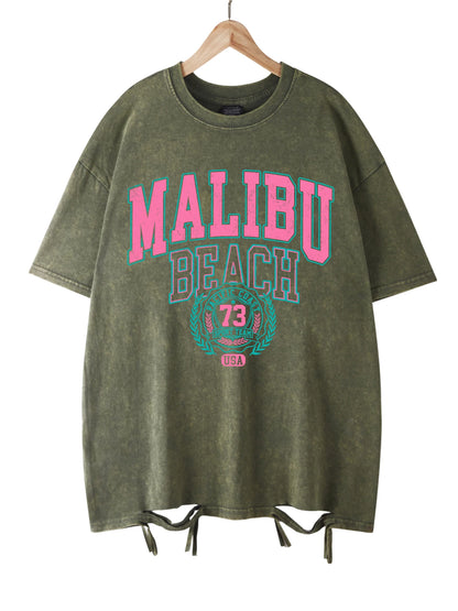 Malibu Beach Vintage Washed T-Shirt – Oversized Coastal Streetwear Tee