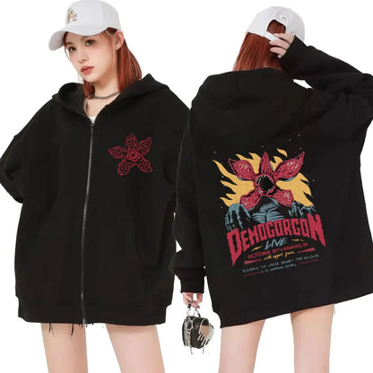 Graphic Monster Zip-Up Hoodie – Dark Vintage Streetwear Statement Jacket