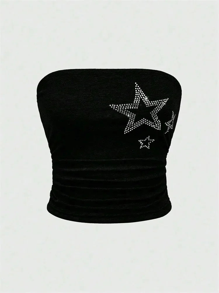 Rhinestone Star Tube Top – Y2K Punk Rock Strapless Crop Top