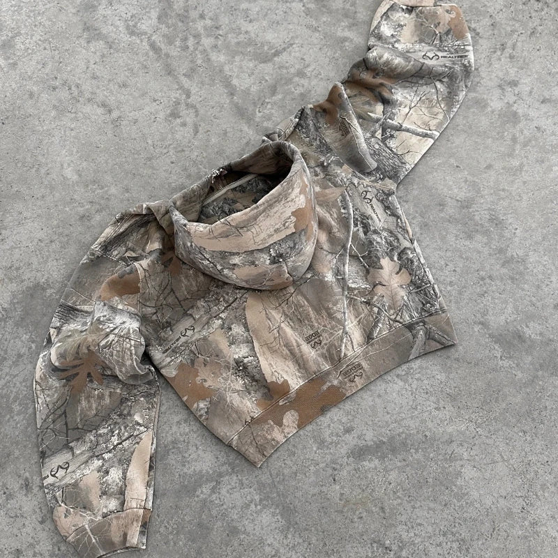 Oversized Camouflage Zip-Up Hoodie – Y2K Hunter Streetwear Jacket