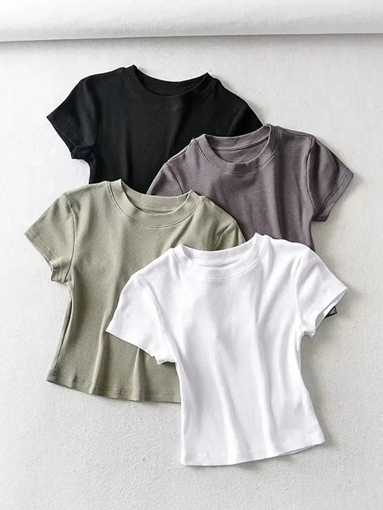 Women’s Sculpted Crop T-Shirt – Minimal Slim Fit Stretch Tee