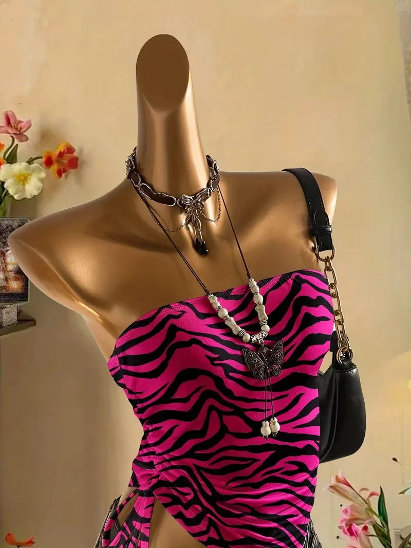 Leopard & Zebra Lace-Up Crop Top – Backless Statement Summer Tank