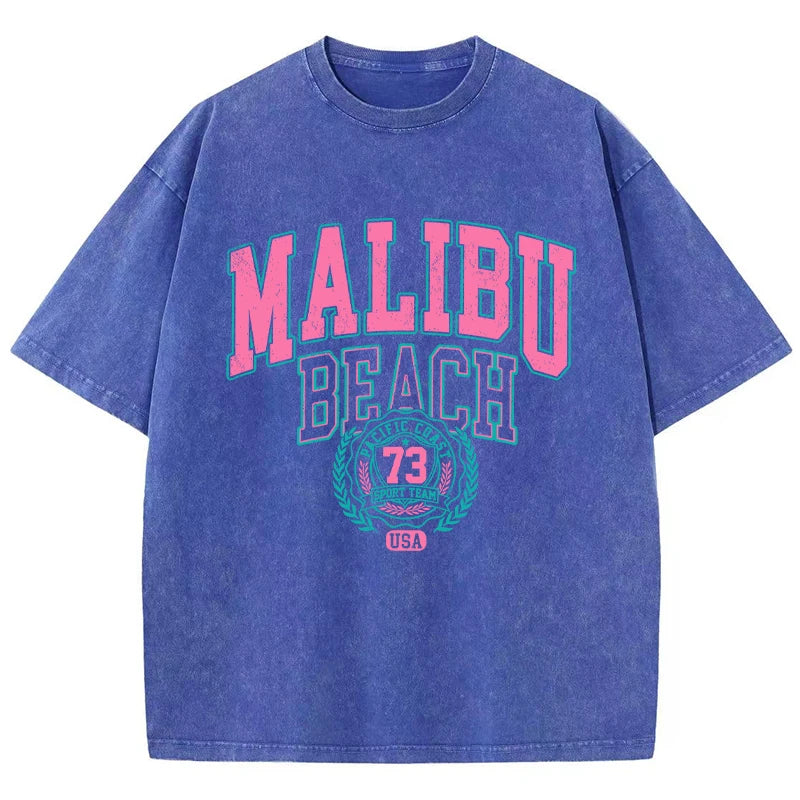 Malibu Beach Vintage Washed T-Shirt – Oversized Coastal Streetwear Tee