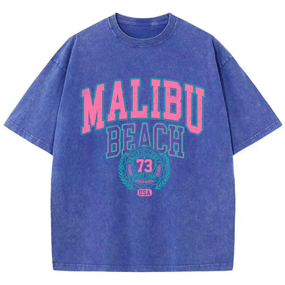 Malibu Beach Vintage Washed T-Shirt – Oversized Coastal Streetwear Tee