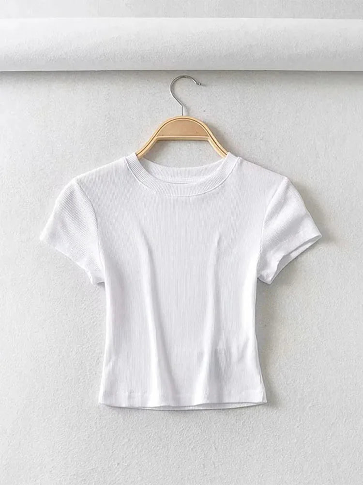 Women’s Sculpted Crop T-Shirt – Minimal Slim Fit Stretch Tee