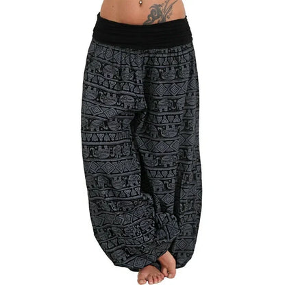 Mystic Geometric Harem Pants – Boho Elephant Print Wide Leg Trousers