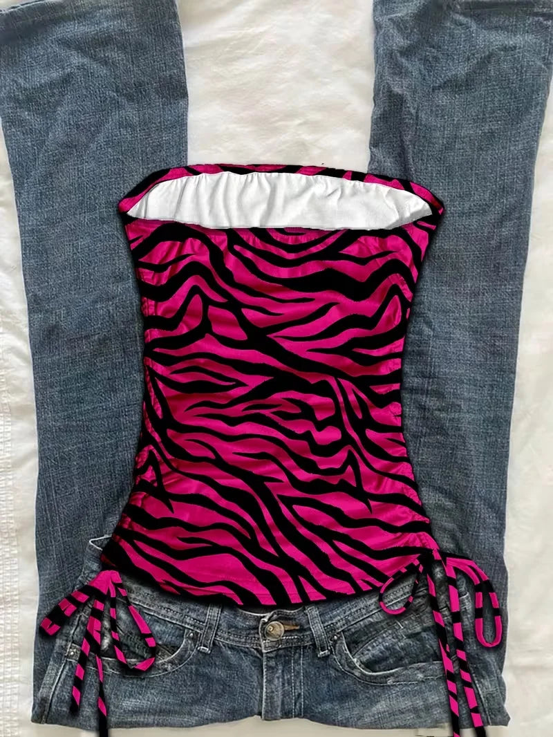 Leopard & Zebra Lace-Up Crop Top – Backless Statement Summer Tank