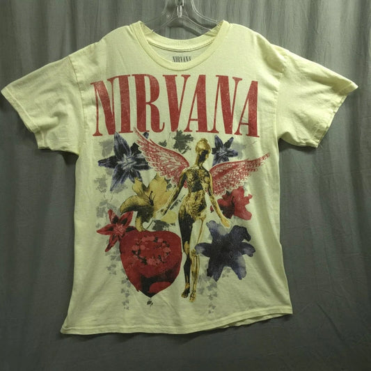 Nirvana Vintage Angel Floral Graphic Tee – 90s Grunge Rock Band Streetwear T-Shirt (Ivory White)