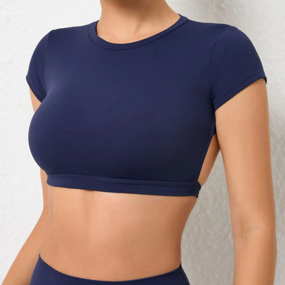 Women’s Backless Sports Crop Top – Slim Fit Yoga & Gym Training Shirt