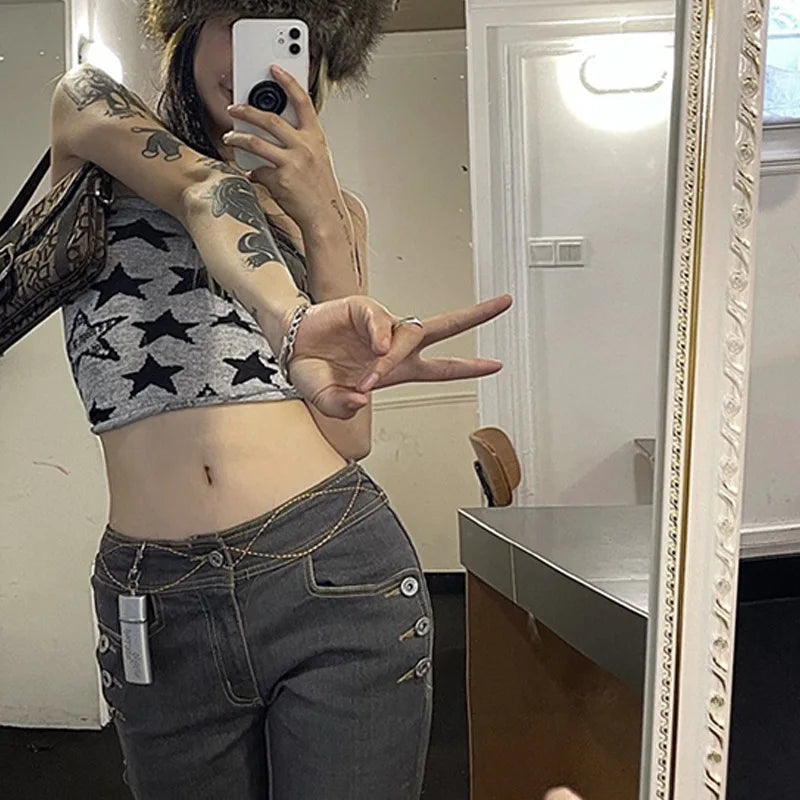Y2K Star Graphic Crop Tank – E-Girl Goth Streetwear Baby Tee