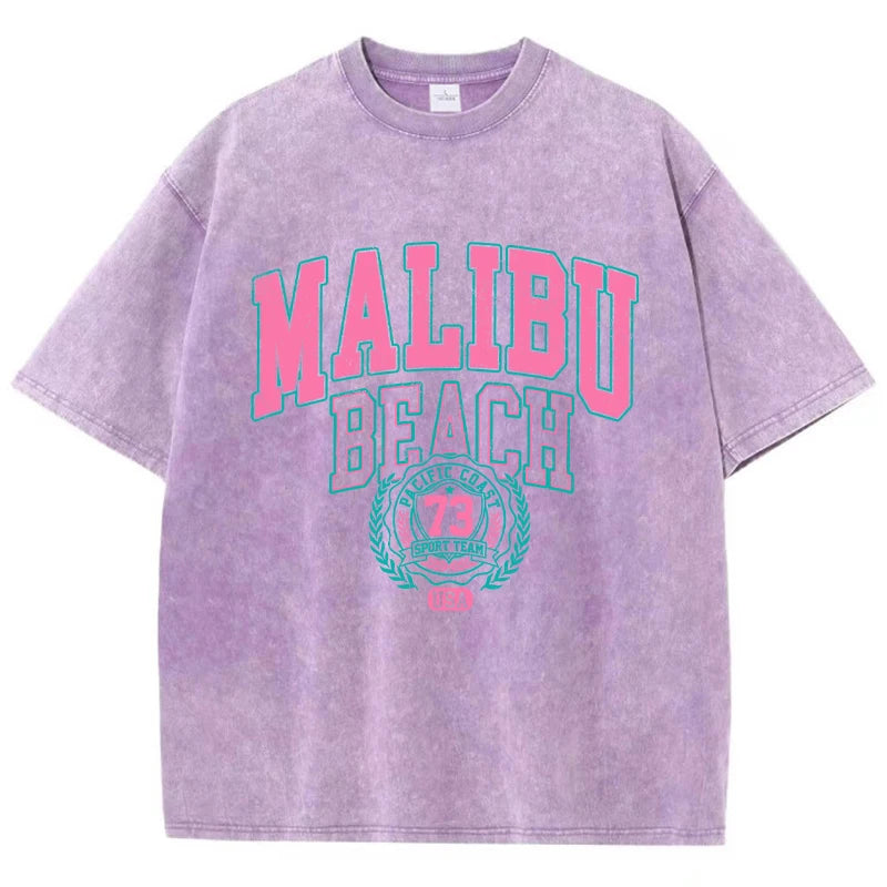 Malibu Beach Vintage Washed T-Shirt – Oversized Coastal Streetwear Tee
