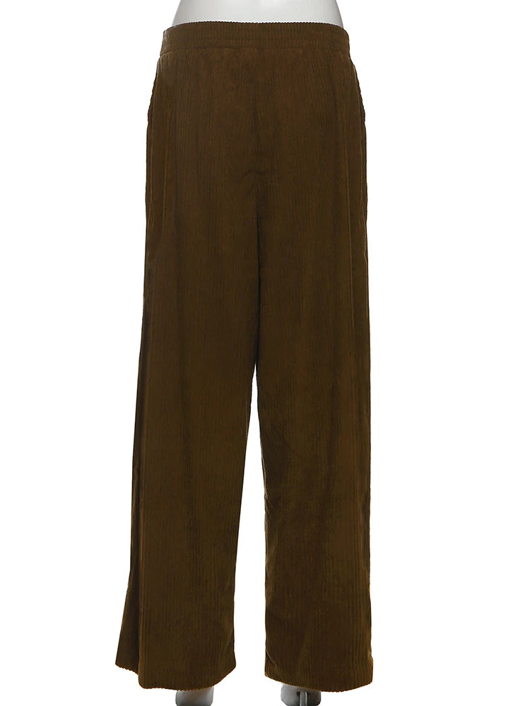 Y2K Wide-Leg Corduroy Pants – High Waist Oversized Streetwear Trousers