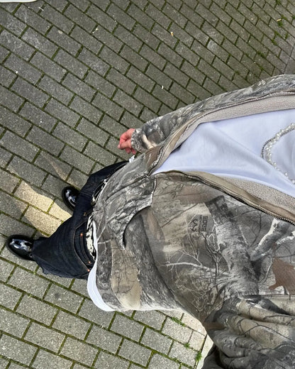 Oversized Camouflage Zip-Up Hoodie – Y2K Hunter Streetwear Jacket