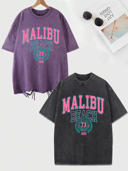 Malibu Beach Vintage Washed T-Shirt – Oversized Coastal Streetwear Tee