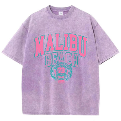 Malibu Beach Vintage Washed T-Shirt – Oversized Coastal Streetwear Tee