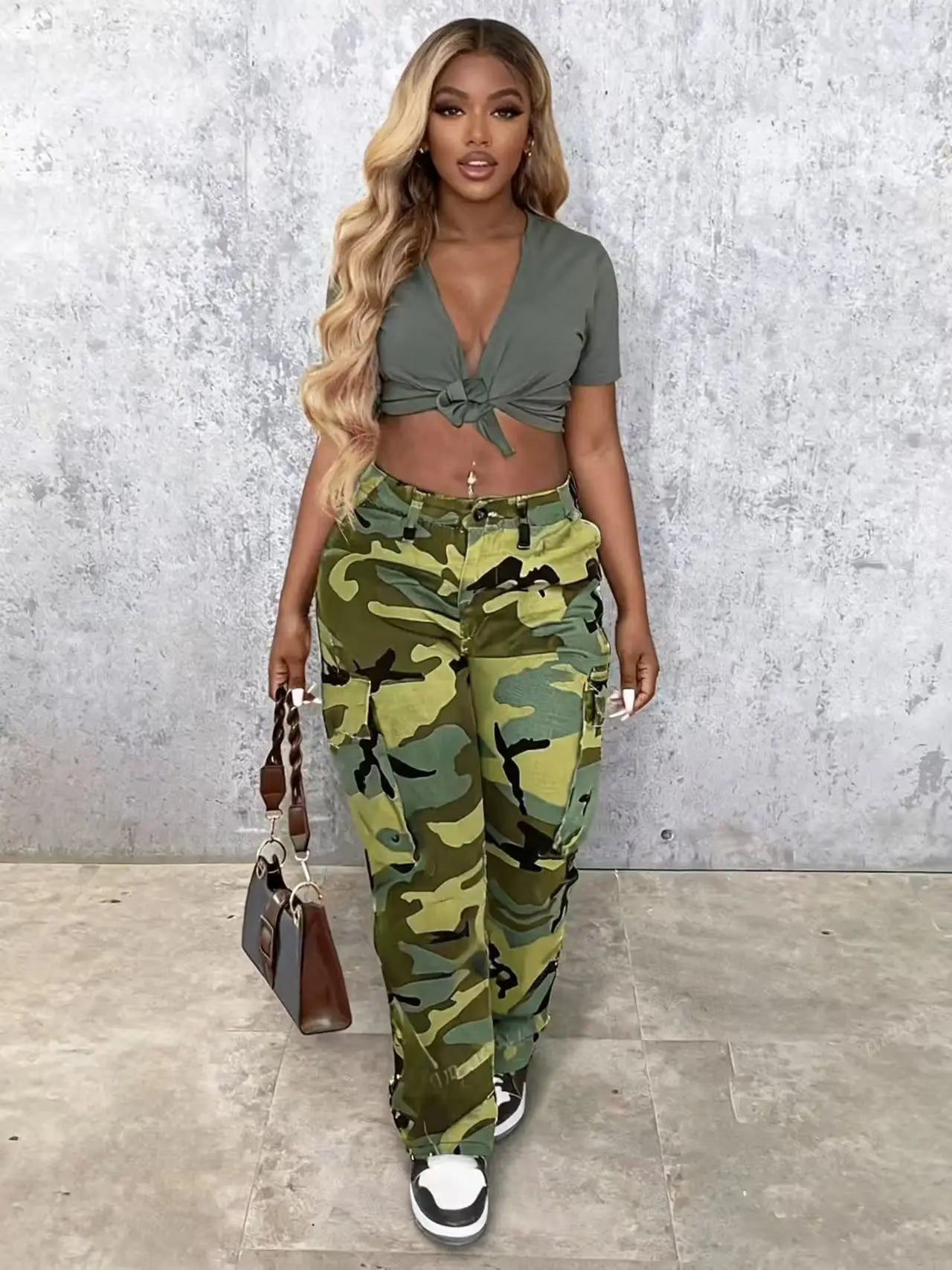 Women’s Camouflage Cargo Pants – Y2K Straight Leg Army Style Trousers